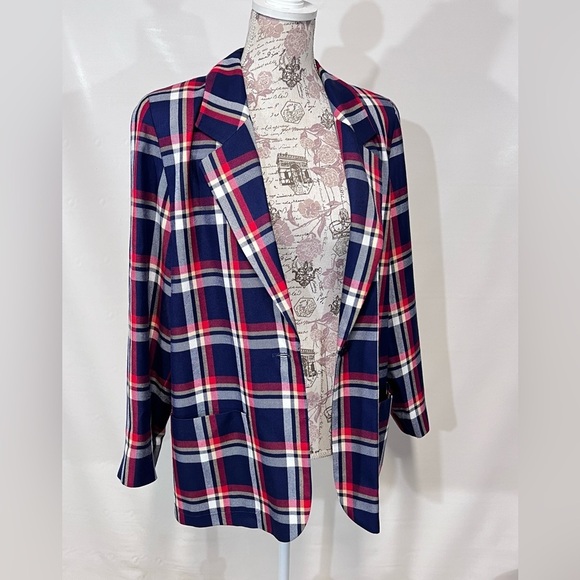 PENDLETON Classic Navy, red and white‎ plaid single button blazer size S. - Picture 8 of 12
